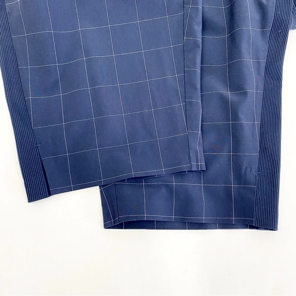 Athleta Brooklyn Textured Ankle Pant Windowpane Navy Blue High Rise
